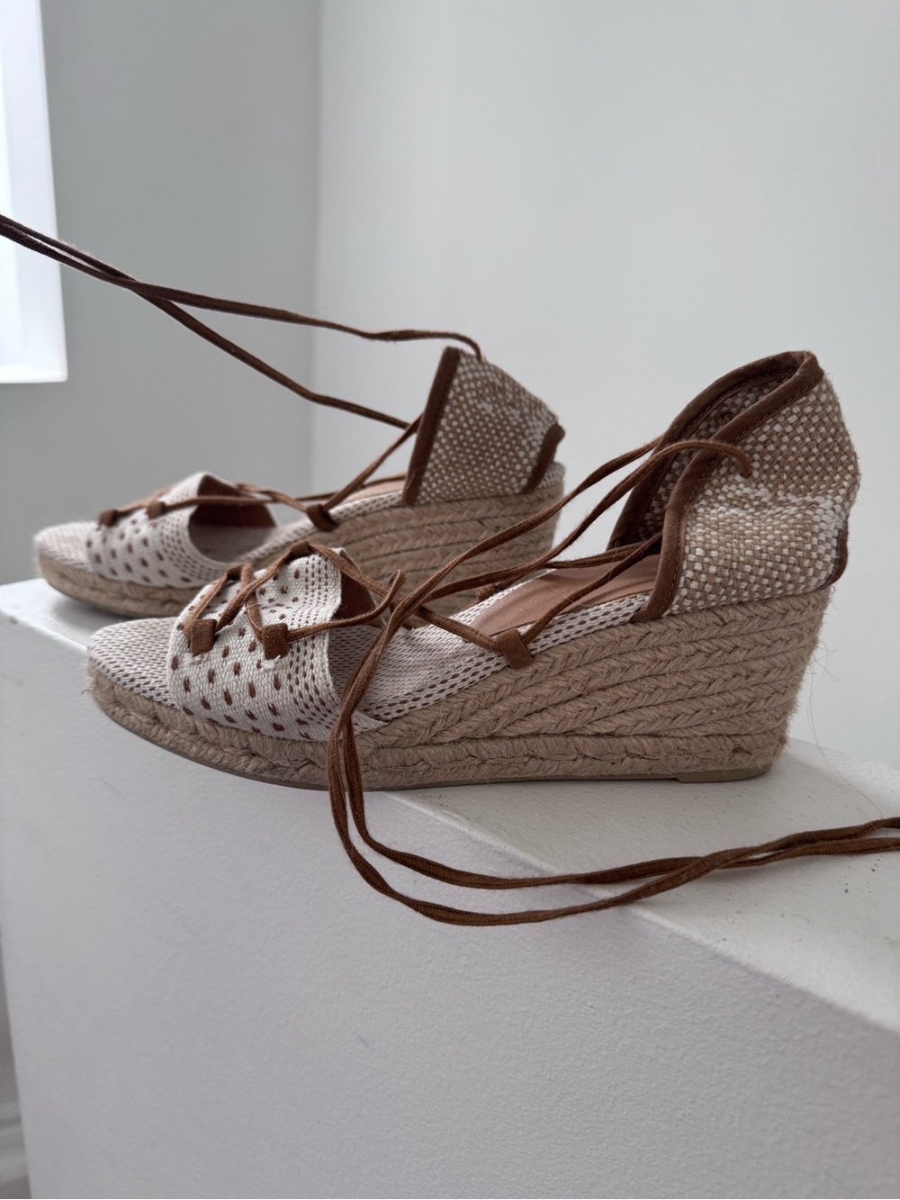 Castaner Beige and Brown Lace-Up Wedge Espadrilles